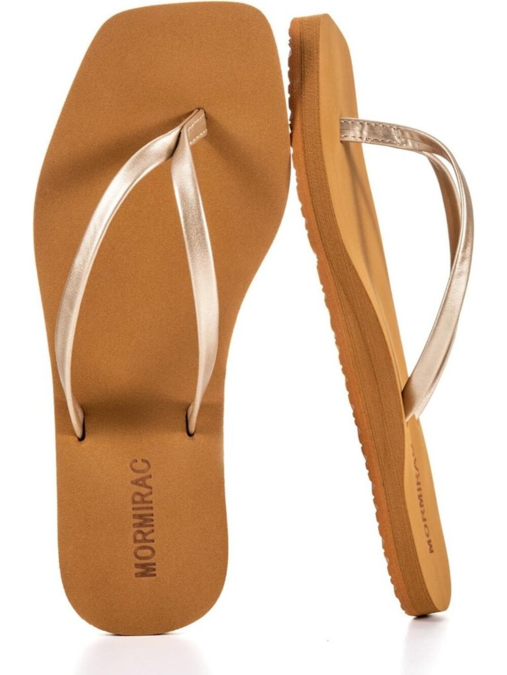 Women's Cream Rubber Sole Summer Comfortable Flip Flops Square Toe Flat Sandals
